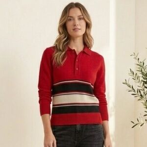 Vintage Bronzini Red Striped Knot Collared Sweater Size Small Unisex